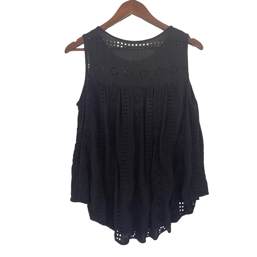 Eyelet‎ Sleeveless Top Size Small Black Boho Cotton Blouse